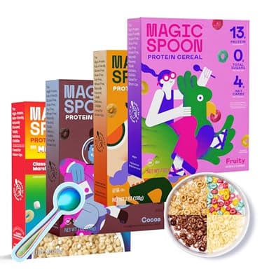 Magic Spoon Cereal - High Protein Cereals - Sugar Free Snacks & Breakfast Food - Grain & Gluten Free Cereal - Low Carb & Keto Friendly - 4 Pack Variety: Fruity, Cocoa, Classic Marshmallow, Peanut Butter