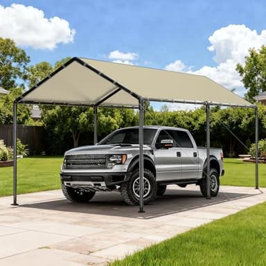 Carport 10x20ft Heavy Duty Car Tent, Portable Garage, Car Shelter, All-Season Tarp Tent for Car, Party，Beige