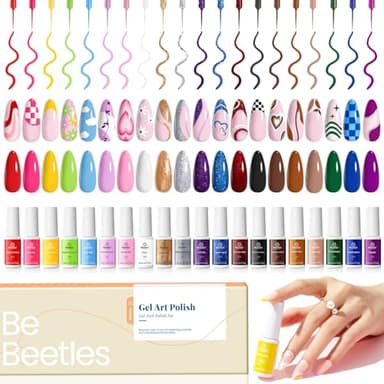 Beetles French Tip Gel Liner Nail Polish Set- 20 Colors Nail Art Polish Brown Glitter Pink Blue White Red Purple Swirl Gel Nails Polish Nails Art Painted Build in Thin Brush Manicure Gifts for Women