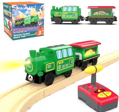 Wooden Train Accessories Battery Operated Locomotive Train, Remote Control Train for Track Set, Powerful Engine Train Vehicles Fit All Major Brands Track Railway System (Battery Not Included)