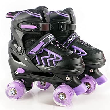 Kids Roller Skates for Girls Ages 6-12, Black&Purple 4 Sizes Adjustable Boys Roller Skates with Light up Wheels Size M
