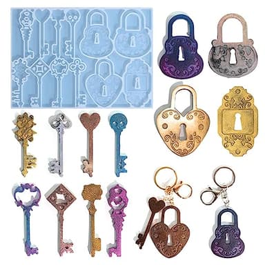 Mulukaya Lock Key Resin Silicone Molds Casting Molds Jewelry Making Tools for DIY Craft Keychain Necklace Earrings Pendant Projects