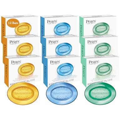 Pears Glycerin Soap Variety 12-Pack – Transparent Amber, Blue & Green Bars for Soft, Glowing Skin, 3.53 Oz Ea