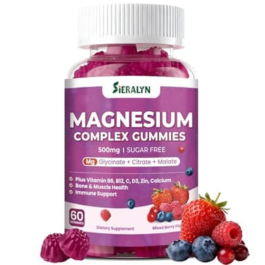 Magnesium Complex Gummies 500mg - Magnesium Glycinate, Citrate, Malate with Vitamin D3, C, B6, B12, Zinc & Calcium, Magnesium Chewable Supplement for Calm, Muscle, Mood Support - Vegan 60 Count