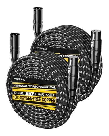 VANDESAIL XLR Cables 50 ft 2 Pack Durable Nylon Braided XLR Microphone Cable, Mic Cable, OFC Shielded and Balanced XLR to XLR Male to Female Cord for Recording Mixer Amplifie Speaker Black White