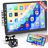1G+32G Android Radio 10.1 Inch Double Din Car Stereo with GPS Navigation Touch Screen Car Radios with Backup Camera, Support WiFi Bluetooth FM, Mirror Link+Dual USB
