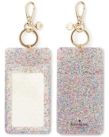 Kate Spade New York Id Badge Clip Key Chain, Sparkle Silicone Keychain Accessory and Suitcase Identifier, Multi Glitter