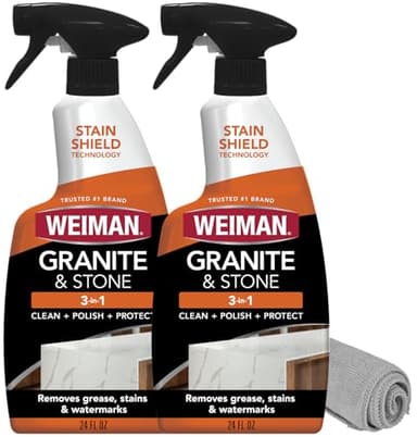 Weiman Granite and Stone Cleaner 3-in-1, Removes Grease, Stains & Watermarks, Streak-Free Formula with Stain Shield Technology, Safe on Marble, Quartz, Tile, Granite, Quartzite & Slate