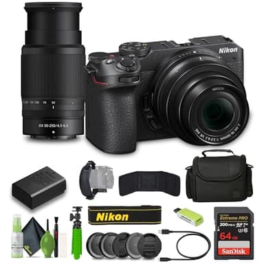 Nikon Z30 Mirrorless Camera with 16-50mm and 50-250mm Lenses + Soft Case + Cleaning Kit + Memory Card Wallet + Extreme PRO 64GB Card + Card Reader + Hand Strap + 12 Inch Flex Tripod