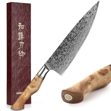 HEZHEN Chef's Knife-Professional-8.3 inch Damascus Steel, Kitchen Knife VG10 Gyuto Knife-Master Series Chef Cooking Tool at Home,Restaurant-Figured Sycamore Wood Handle