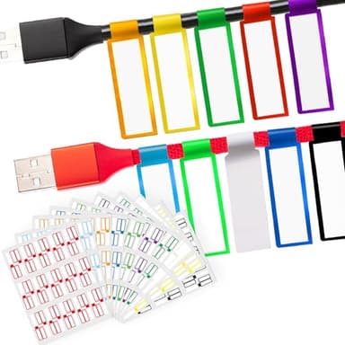 Cable Labels, 300 PCS Waterproof Cable Tags in 10 Colors for Cable Management, Self Adhesive Wire Labels with Color Border Can Write On