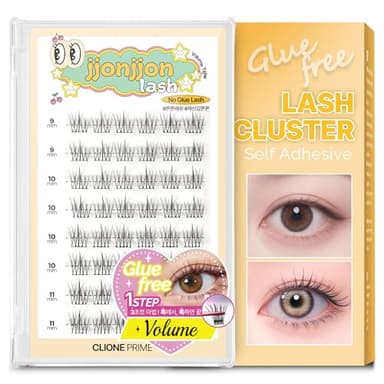 CLIONE PRIME Korean Self Adhesive Lash Clusters Volume Look No Glue Press On Pre Bond Lash Clusters Fluffy Self Adhesive False Eyelashes No Glue Needed Reusable Wispy Eyelash Extensions