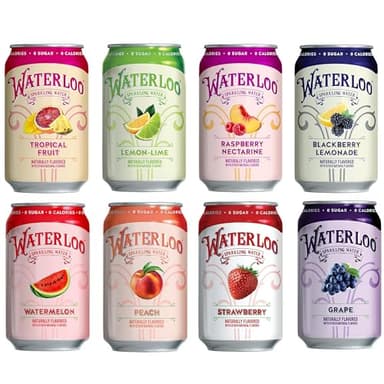 Waterloo Sparkling Fruit Flavored Water, Multi-Flavor Variety Pack | Zero Calorie | Zero Sugar | Zero Sodium | Zero Calories | Naturally flavored, 12 Fl Oz with Fitluv packaging (8 Flavor Variety, Pack of 24)