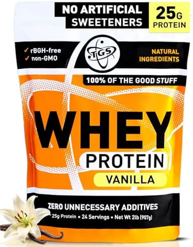 TGS Nutrition Vanilla Whey Protein Powder 2lb - No Artificial Sweeteners, Natural Ingredients, Undenatured, No Stevia, Non GMO - 25g Protein for Women & Men Shakes, Smoothies - Aids Muscle Gain