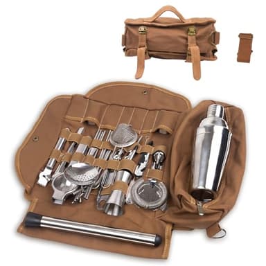 31Pcs Travel Bartender Kit–Bartending Kit with Bar Tools Bartender Accessories,Canvas Tool Bag–Professional Stainless Steel Bar Tools Set,Bar Set Cocktail Shaker Set for Home Cocktail Making,Camping
