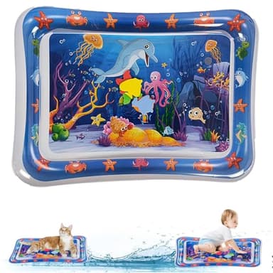 NLAIKE 2 Pieces Upgraded Thickened Cat Water Mat,Interactive Cat Toy for Indoor Cats to Exercise, Hunting,Swatting, Anti-Scratch Leak Proof Foldable Water Sensory Play Mat with Fish for Pet Play