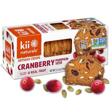 Kii Naturals Artisan Crisps, Healthy Snack Crackers for Cheese, Meats, Spreads, Charcuterie Board - Non-GMO, Kosher, No Preservatives, Hand-Crafted - Cranberry Pumpkin Seed, 5.3 Ounce (Pack of 1)