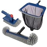 Deluxe Swimming Pool Cleaning Kit Including Pool Skimmer Net with Rubber Edge, 17.5" Pool Brush Head & Rotatable Pool Scrub Brush, Heavy Duty Pool Cleaning Kit Inground & Above Ground Pool (No Pole)