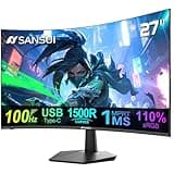 SANSUI Curved Monitor 27 inch 100Hz USB Type-C Computer Monitor with Speakers Built in丨FHD 1080p丨HDR丨110% sRGB丨1500R丨VESA Compatible,for Tablet,Desktop,Laptop and PC Work Gaming (ES-27C1)