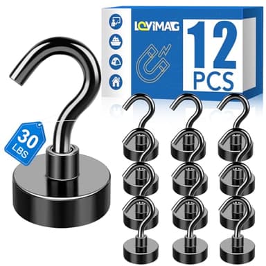 LOVIMAG Magnetic Hooks, 12 Pack 30lbs+ Magnet Hook 2026 Cruise Cabin Ship Essentials Heavy Duty Strong Magnets Refrigerator Fridge Hanging for Classroom Beach Vacation Kitchen Grills (Black)
