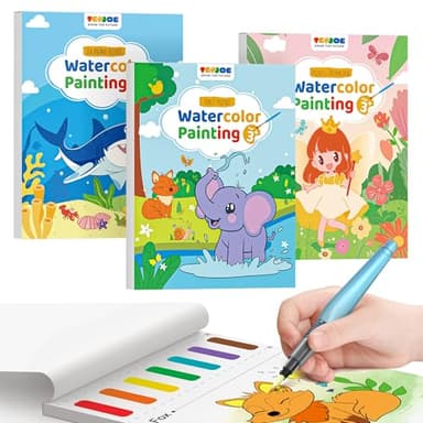 TECJOE 3 Pack Paint with Water Coloring Books for Toddlers, Mess Free Watercolor Painting Set with 6 Brushes, Travel Art Craft Activities Toys Birthday Gifts for Kids Ages 3-8, Forest, Sea & Princess