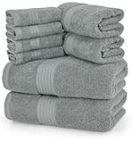 Utopia Towels 8 Piece Premium Towel Set, 2 Bath, 2 Hand, and 4 Washcloths, 100% Ring Spun Cotton, Highly Absorbent Towels for Bathroom, Sports, and Hotel, Cool Grey
