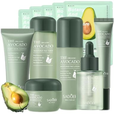 Avocado Skin Care Set, 11-In-1 Skincare Gift Set With Facial Cleanser, Face Serum, Face Cream, Eye Cream, Toner, moisturizing lotion& Facial mask. Skin Care Kit For Women Men