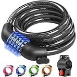 KEYSTP Bike Lock Cable with Combination,High Security 5-Digit Resettable Combination Bicycle Lock Anti-Theft, Scooter Lock with Mounting Bracket for Bikes and Scooters（Black）