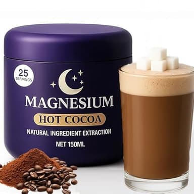 Magnesium Hot Cocoa Jar – Melatonin-Free Natural Sleep, Hot Chocolate Powder for Adults with Reishi Mushroom, L-Theanine, Chamomile & Zinc Glycinate, 25 Servings