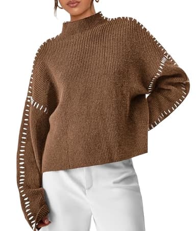 PRETTYGARDEN Women's Chunky Knit Sweaters 2026 Fall Long Sleeve Mock Neck Oversized Pullover Tops Winter Fashion Clothes (Khaki,Medium)
