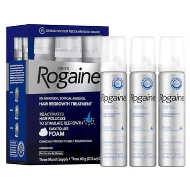 Men’s Rogaine 5% Minoxidil for Men Foam, Clinically Proven Regrowth for Thinning Hair, Topical Hair Loss Treatment, Unscented Topical Aerosol, Results in 8–16 Weeks, 3-Month Supply, 3 x 2.11 oz