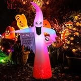 11.8ft Halloween Inflatable Ghost, Halloween Blow ups Spooky Ghost with LED Light Giant Halloween Inflatables Pumpkin Ghost Decorations for Halloween Outdoor Yard Garden Lawn Decor