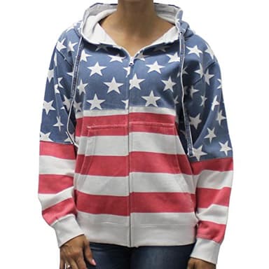 American Summer Women's Patriotic Stars Hoodie- Full Zip (Large, Multi)