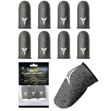 8 Pack Gaming Finger Sleeves for Mobile Gaming, 0.3mm Silver Fiber, Smooth Operation, Anti-Sweat, Extremely Thin, Nuozme Finger Sleeves Fit Mobile Phone Tablet Devices(Black)
