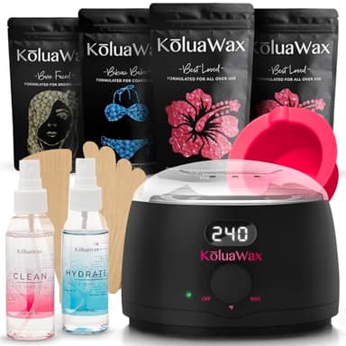 KoluaWax Premium Waxing Kit for Women - Beginner Friendly - Complete Wax Kit that includes 14oz of Wax Beads, Applicator, Pre and Post Care, Suitable for Sensitive Skin (Black)