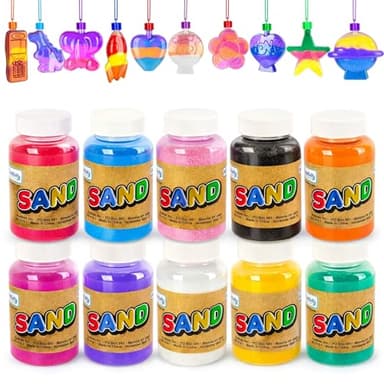 ArtCreativity 40-Pack Colored Sand Art Kit for Kids - Includes 10 Assorted 8oz Sand Bottles, 24 Sand Art Bottle Necklaces & 6 Funnels - Bulk DIY Craft Project for Birthday Parties Boys & Girls