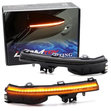 iJDMTOY Black-Out Smoked Lens Full LED Strip Dynamic Sequential Blink Side Mirror Indicator Light Kit Compatible With Lexus IS ES LS RC LC UX