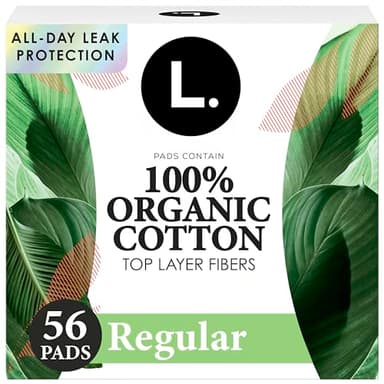 L. Ultra Thin Pads for Women, Regular Absorbency, Organic Cotton Top Layer, Unscented Pads with Wings, 56 Count