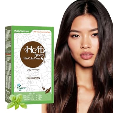 Dongsung Herb Speedy Color Cream(Dark Brown) – Korean Herbal Vegan Hair Dye, PPD-Free, Ammonia-Free, Hypoallergenic – 100% Gray Coverage, Odorless, Dermatologically Tested, Quick 20-Minute Application