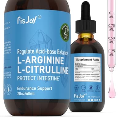 Fisjoy L-Arginine & L-Citrulline Liquid Drops – Daily Circulation & Performance Support – with Zinc & Boron – Sugar-Free, Vegan Nitric Oxide Support Drops, 2 fl oz (60 mL)