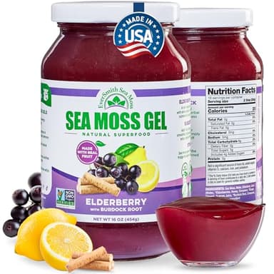 EverSmith Organics - Wildcrafted Irish Sea Moss Gel | Made in USA | Rich in Vitamins & Minerals | Sea Moss Gel Raw | Nutritional Supplement | Elderberry (16 oz)