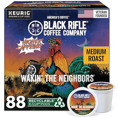 Black Rifle Coffee Company Wakin’ the Neighbors High-Caffeine Coffee Pods – Arabica & Robusta Blend for Extra Energy – Single Serve K Cup Compatible 88 Count