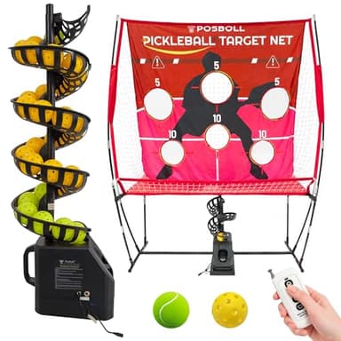 Pickleball Machine Ball Thrower,2-in-1 Pickleball Launcher,Auto Return Net,Portable Pickleball Training Equipment with 5200mAh Battery&Remote Control,Perfect Pickleball Training Tools for All Levels