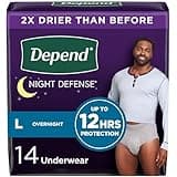 Depend Night Defense Adult Incontinence Underwear for Men, Disposable, Overnight, Large, Grey, 14 Count, Packaging May Vary