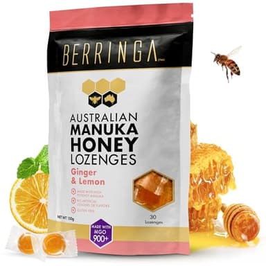 Berringa Australian Manuka Honey Lozenges, Ginger Lemon, MGO 900+, 5.3 oz, 30 count