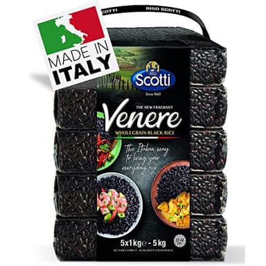 Black Rice, Venere, Product of Italy, All Natural, Non-GMO, Gluten-Free, Riso Scotti (Black Rice 11 lbs (5 x 1kg))