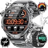 HIRREO Military Smart Watch for Men, 1.85'' HD Large Screen Smartwatch, Flashlight/5ATM Waterproof/800mAh/100+ Sports Fitness Tracker Watch, Pedometer Mens Smart Watch for Android iPhone Compatible