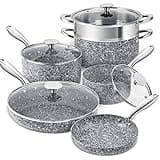 MICHELANGELO Stone Cookware Set 10 Piece, Ultra Nonstick Pots and Pans Set with Stone-Derived Coating for Kitchen, Granite - 10 Piece