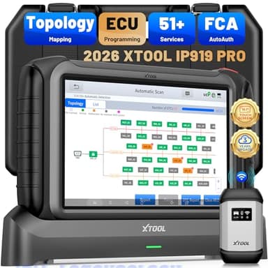 XTOOL IP919 PRO Scan Tool, ECU Pr0gramming Car OBD2 Scanner with Topology Mapping, Upgrade of D9S PRO, 51+ Resets, ECU C 0ding, FCA/CAN FD/DoIP, Automotive Bidirectional Scan Tool with 3-Year Updates