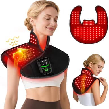 Red Light Therapy for Neck Shoulder with Heat & Massage, 5000mAh Controller Infrared Light Pad with 118 LEDs, Timer & Pulse Modes, Portable Design for Upper Back, Shoulder, Neck, Last 175-190mins